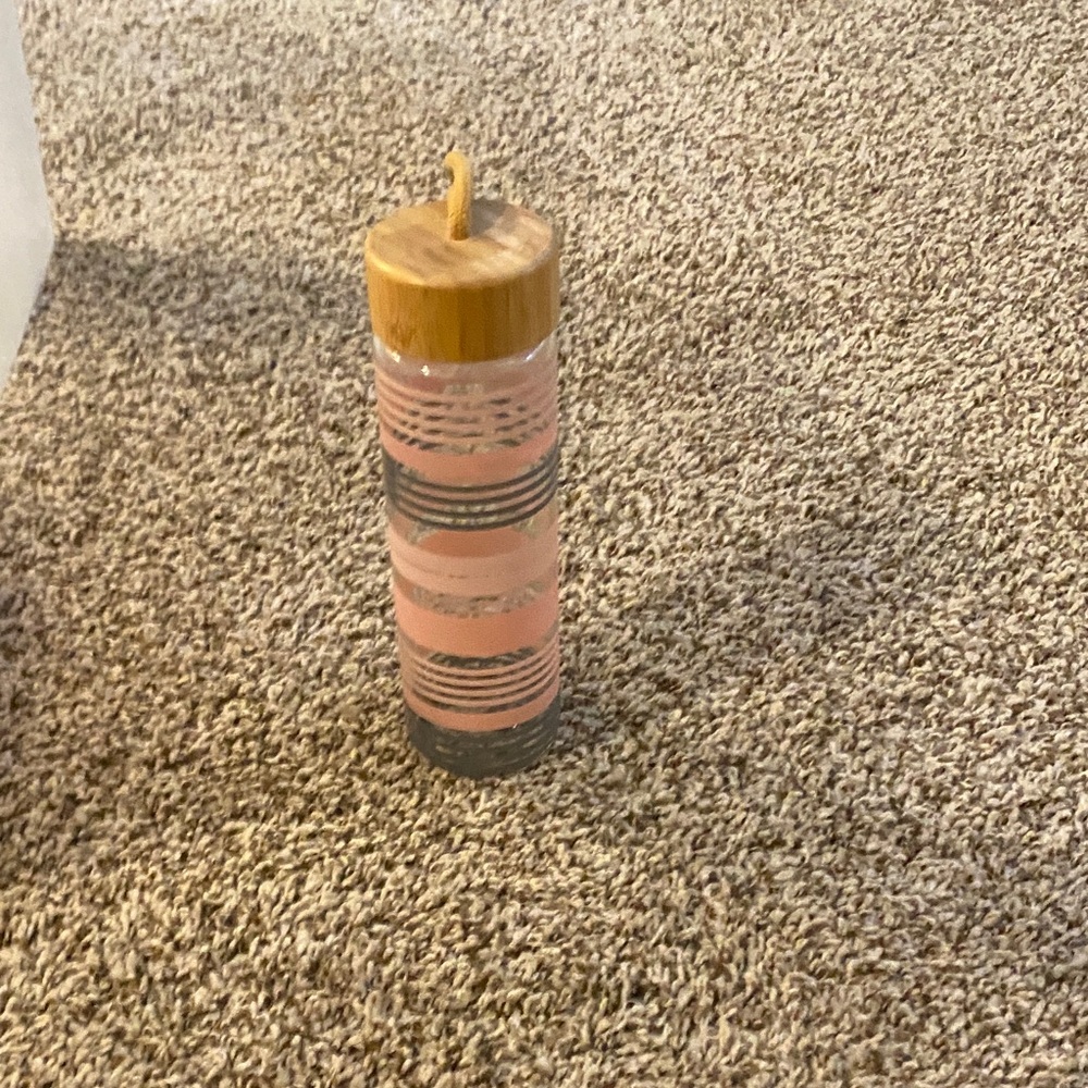 Striped Glass cup with Bamboo Lid